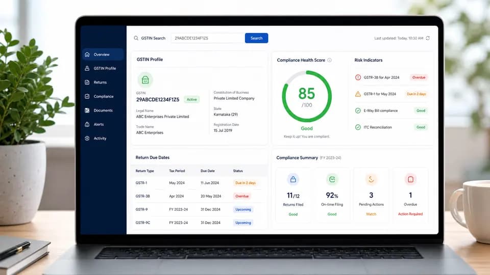GSTIN profile and compliance health dashboard